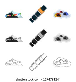 Isolated object of alpinism and peak icon. Collection of alpinism and camp stock vector illustration.