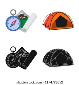 Isolated object of alpinism and peak logo. Set of alpinism and camp stock symbol for web.