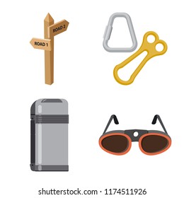 Isolated object of alpinism and peak symbol. Set of alpinism and camp stock symbol for web.