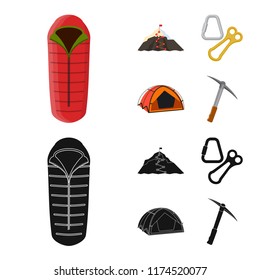 Isolated object of alpinism and peak symbol. Collection of alpinism and camp stock vector illustration.