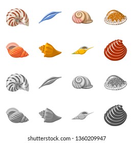 Isolated object of animal and decoration logo. Set of animal and ocean stock vector illustration.