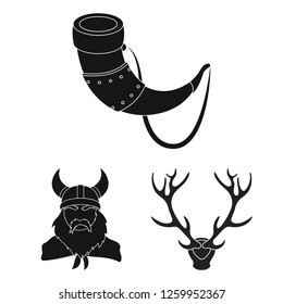 Isolated object of antler and animal sign. Set of antler and death stock symbol for web.