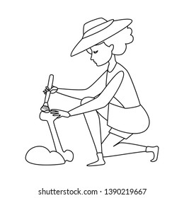 Isolated object of archaeologist  and girl symbol. Collection of archaeologist  and pit vector icon for stock.