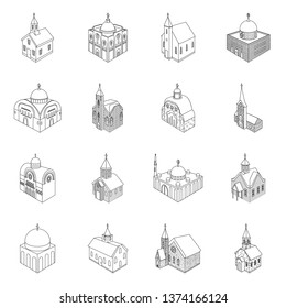Isolated object of architecture and building icon. Set of architecture and clergy vector icon for stock.