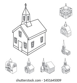 Isolated object of architecture and building icon. Collection of architecture and clergy stock symbol for web.