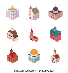 Isolated object of architecture and building sign. Set of architecture and clergy stock vector illustration.