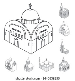 Isolated object of architecture and building sign. Set of architecture and clergy vector icon for stock.