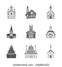 Isolated object of architecture and faith sign. Collection of architecture and traditional vector icon for stock.
