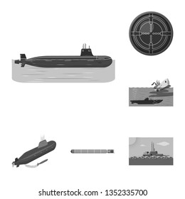 Isolated object of army and deep   icon. Set of army and nuclear vector icon for stock.