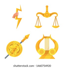 Isolated object of attributes and greek logo. Set of attributes and god vector icon for stock.