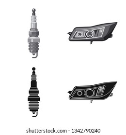 Isolated object of auto and part logo. Collection of auto and car stock vector illustration.