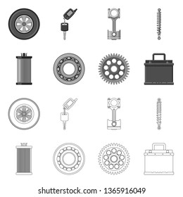 Isolated object of auto and part logo. Collection of auto and car stock vector illustration.