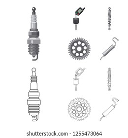 Isolated object of auto and part sign. Set of auto and car stock symbol for web.