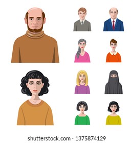 Isolated object of avatar and face symbol. Set of avatar and profile stock symbol for web.