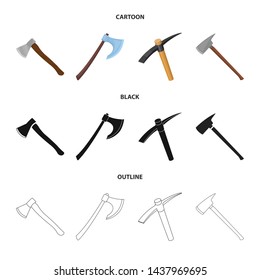 Isolated object of ax and hammer logo. Collection of ax and chopping vector icon for stock.