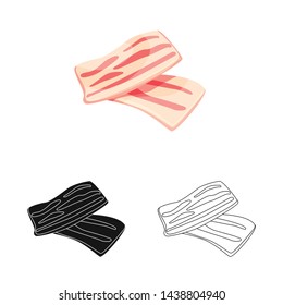 Isolated object of bacon and fried logo. Collection of bacon and slice stock vector illustration.