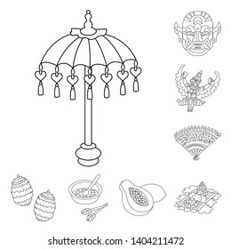 Isolated object of balinese and caribbean sign. Collection of balinese and geography stock symbol for web.