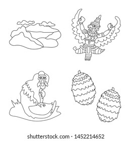 Isolated object of balinese and caribbean sign. Collection of balinese and geography stock symbol for web.