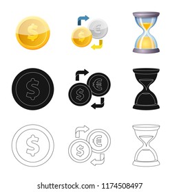 Isolated object of bank and money icon. Set of bank and bill stock vector illustration.