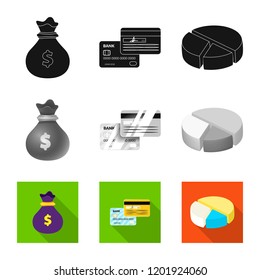 Isolated object of bank and money symbol. Collection of bank and bill stock vector illustration.