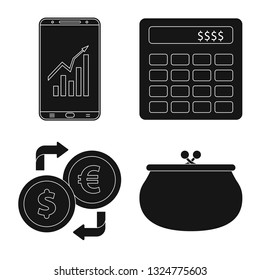 Isolated object of bank and money symbol. Collection of bank and bill stock vector illustration.