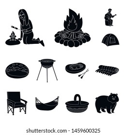 Isolated object of barbeque and rest icon. Set of barbeque and nature vector icon for stock.