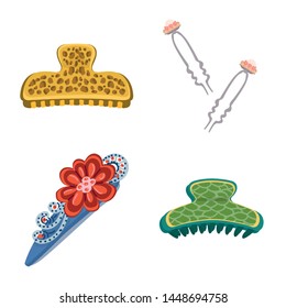 Isolated object of barrette and hair icon. Collection of barrette and accessories stock vector illustration.