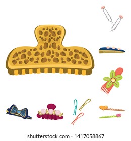 Isolated object of barrette and hair logo. Set of barrette and accessories stock symbol for web.