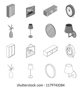 Isolated object of bedroom and room icon. Set of bedroom and furniture vector icon for stock.