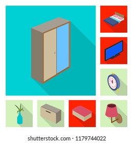 Isolated object of bedroom and room icon. Collection of bedroom and furniture vector icon for stock.