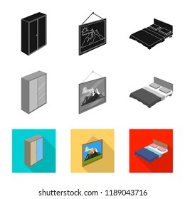 Isolated object of bedroom and room icon. Set of bedroom and furniture stock symbol for web.