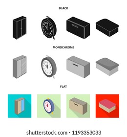 Isolated object of bedroom and room icon. Collection of bedroom and furniture vector icon for stock.
