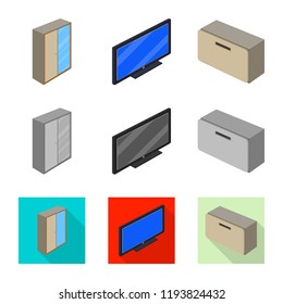Isolated object of bedroom and room icon. Set of bedroom and furniture stock vector illustration.