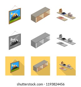 Isolated object of bedroom and room icon. Collection of bedroom and furniture vector icon for stock.
