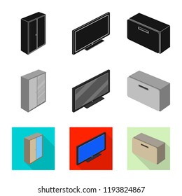 Isolated object of bedroom and room icon. Collection of bedroom and furniture stock vector illustration.