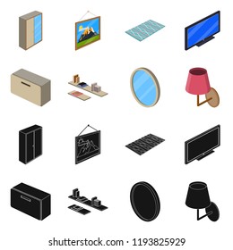 Isolated object of bedroom and room icon. Collection of bedroom and furniture stock vector illustration.