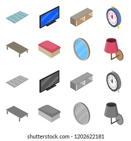 Isolated object of bedroom and room icon. Set of bedroom and furniture stock vector illustration.