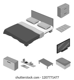 Isolated object of bedroom and room icon. Collection of bedroom and furniture vector icon for stock.