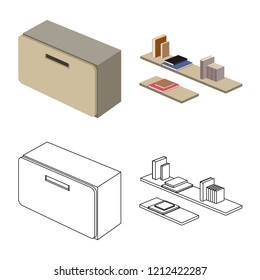 Isolated object of bedroom and room icon. Collection of bedroom and furniture stock vector illustration.