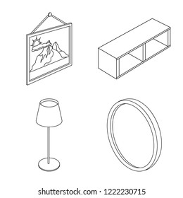Isolated object of bedroom and room icon. Set of bedroom and furniture vector icon for stock.