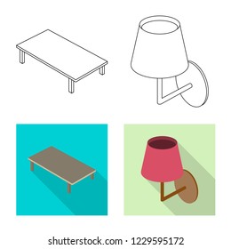 Isolated object of bedroom and room icon. Set of bedroom and furniture vector icon for stock.