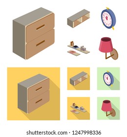 Isolated object of bedroom and room icon. Collection of bedroom and furniture vector icon for stock.