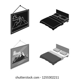 Isolated object of bedroom and room icon. Collection of bedroom and furniture vector icon for stock.