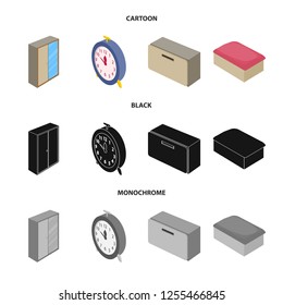 Isolated object of bedroom and room icon. Collection of bedroom and furniture stock vector illustration.