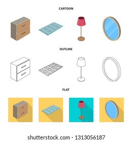 Isolated object of bedroom and room icon. Collection of bedroom and furniture stock vector illustration.