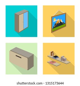 Isolated object of bedroom and room icon. Set of bedroom and furniture stock vector illustration.