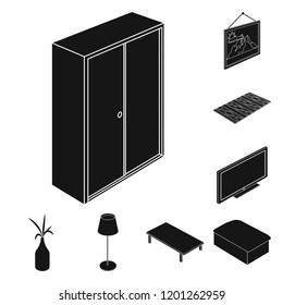 Isolated object of bedroom and room logo. Collection of bedroom and furniture stock vector illustration.