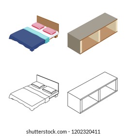 Isolated object of bedroom and room logo. Collection of bedroom and furniture vector icon for stock.