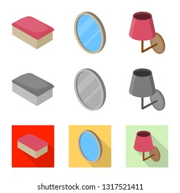 Isolated object of bedroom and room logo. Collection of bedroom and furniture stock symbol for web.