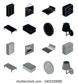 Isolated object of bedroom and room logo. Set of bedroom and furniture stock vector illustration.